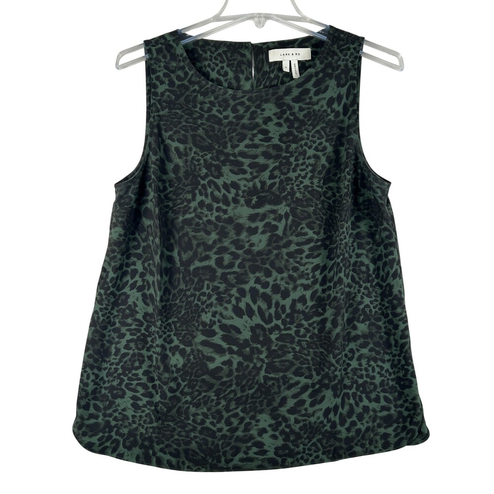 Lark & Ro Tank Top Womens 4 Green Round Neck Sleeveless Animal Print Tunic